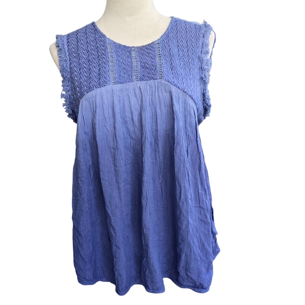 American Rag Blue Sleeveless Women's Flowy Top With Crochet Detail Size S NWT